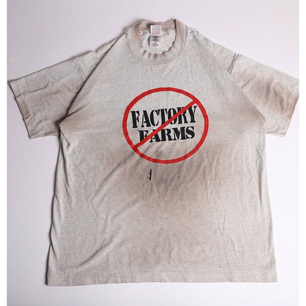 Vintage Fruit of the Loom Factory Farms Graphic T-Shirt XL Gray Single Stitch